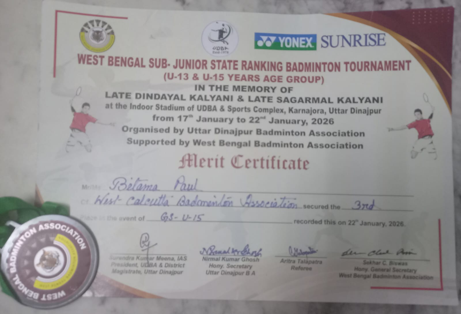 West Bengal U-13 & U-15 Age Group State Ranking Badminton Tournament 2026 2